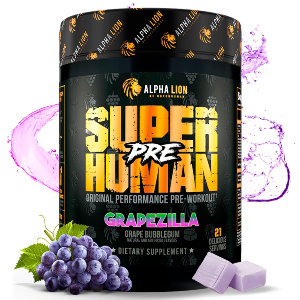 ALPHA LION Superuman Pre Workout Powder, Beta Alanine, L-Taurine & Tri-Source Caffeine for Sustened Energy & Focus, Nitrogen oxid & Citruline for Pump (21 Servings, Grapezilla)