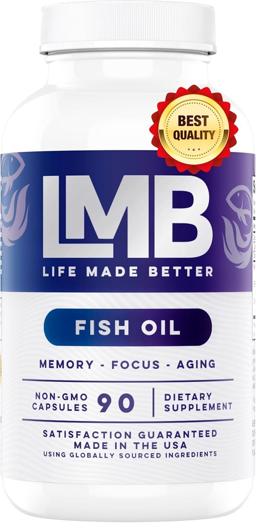 Wild Caught Omega 3 ulei de pește 3000mg - Triple Putere Burpless DHA 900mg + EPA 1200mg Non-GMO - enteric acoperite cu nici un gust - LMB (90 Geluri moi)