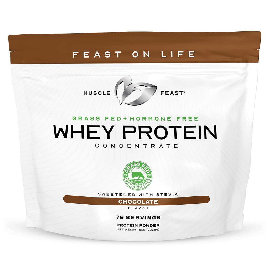 Muscle Feast Grass-Fed whey concentrat de proteine pulbere, toate naturale, Hormone gratuit paste crescute whey pulbere de proteine pentru femei si barbati, curat, non-GMO & Gluten Free Whey concentrat - Ciocolata, 5lb