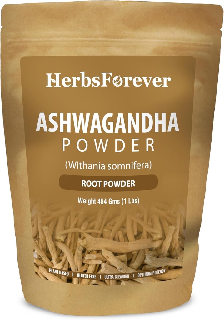 Herbs Forever Ashwagandha Root Powder 454g I Winter Cherry, Non-GMO, Vegan, Gluten-Free I Ayurvedic Stress-Buster susține booster de energie, Vitality & Rejuvenator Global Wellness Putere maximă
