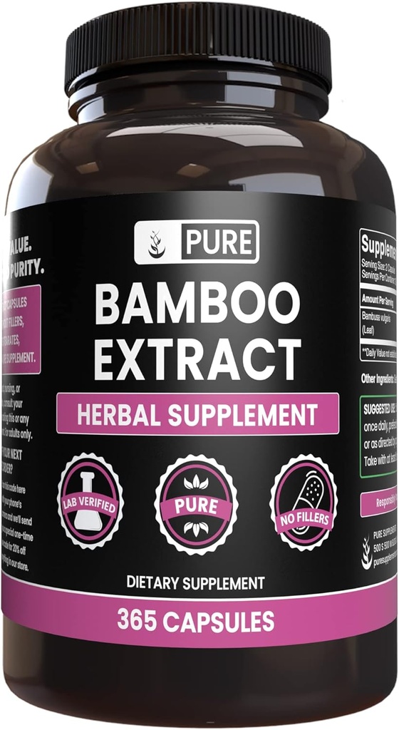 Extract de bambus (365 capsule) fără magneziu sau fillere de orez, întotdeauna pure, verificate de laborator