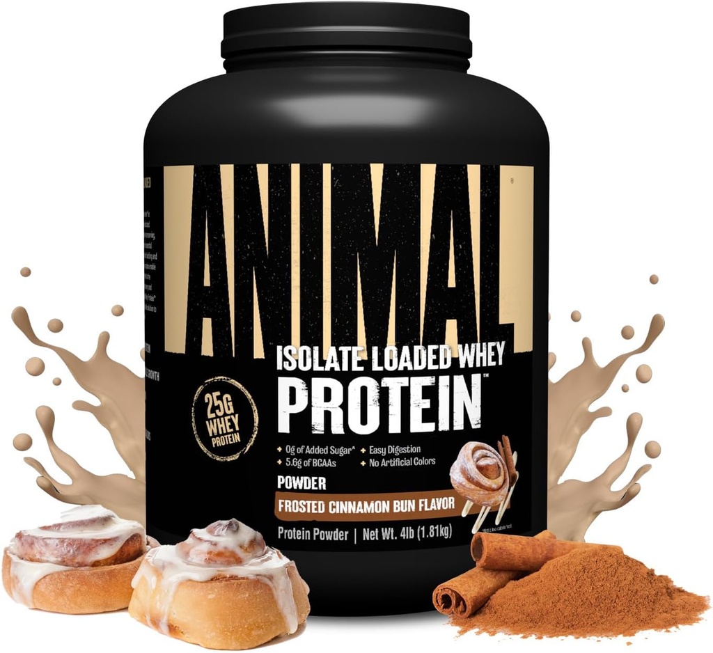 Animal Whey Izolat pulbere de proteine - încărcat pentru Pre & Post Antrenament musculare Constructor și recuperare cu enzime digestive pentru bărbați și femei - 25g proteine, gust mare, zahăr scăzut - înghețat Scorțișoară Bun 4 lbs