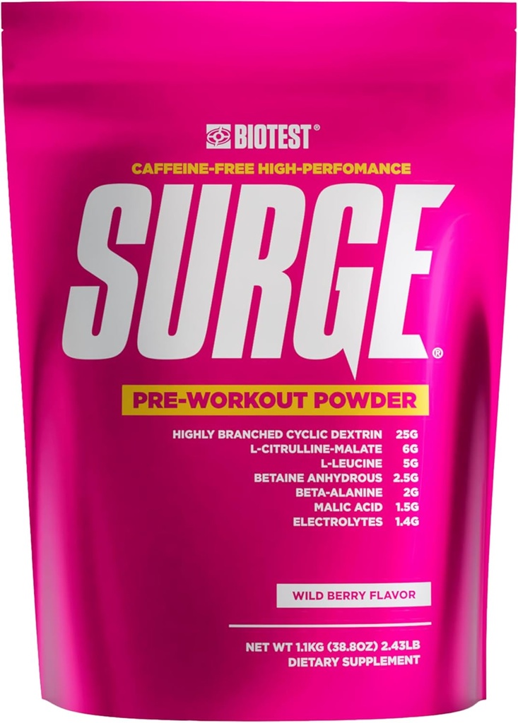 Surge Pre-Workout Powder - 25 g Highly Branched Cyclic Dextrin, 6.5 g Citrulline Malate, 5 g L-Leucine, 2.5 g Betaine Anhydrous, 2 g Beta-Alanine, 1.4 g Electrolyte Blend - 1.1 Kg
