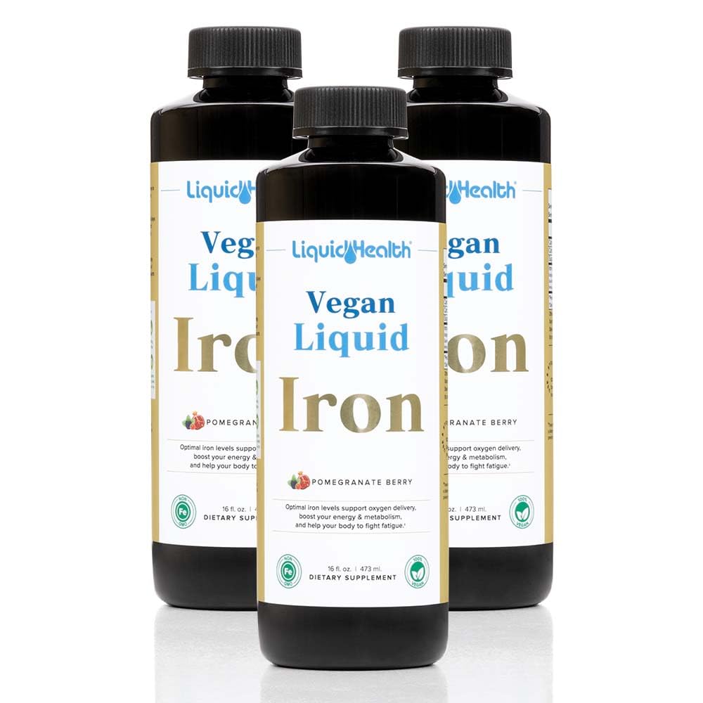 LIQUIDHEALTH Vegan supliment de fier lichid cu SunActive & Ferrochel Fe - Energie naturală, Sistem imunitar și suport metabolic, Creșterea clarității mentale, Prenatal/Postnatal - SUA Made, Non-GMO (3 ambalaj)