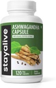 STAY ALIVE Ashwagandha cu Pepper negru, 10:1 Extract, 120 pastile, 100% pulbere de rădăcină pură, capsule de extra rezistență, non-GMO și gluten suplimente Ashwagandha gratuite pentru femei și bărbați