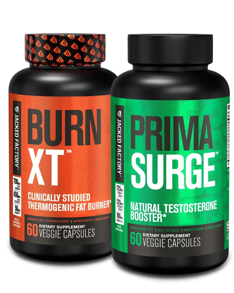 Fabrica Jacked Fat Burner & Testosteron Booster Stack pentru bărbați - Burn-XT termogenic Fat Burner & PRIMASURGE Testosteron Booster pentru bărbați