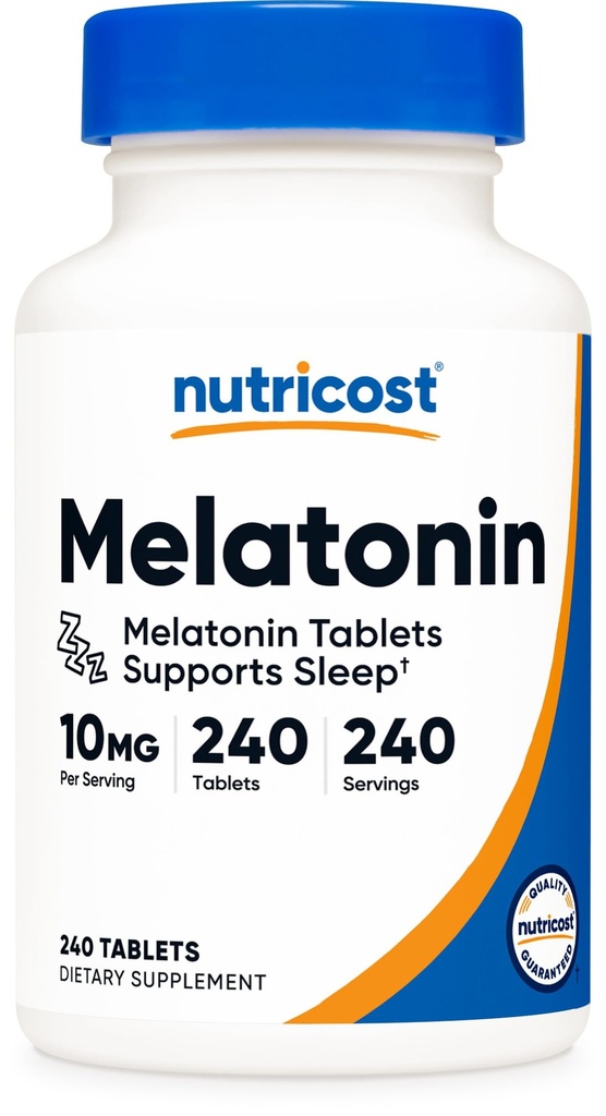 Nutricost Melatonina 10mg, 240 comprimate - 10mg Per Servire, non-GMO, Gluten gratuit