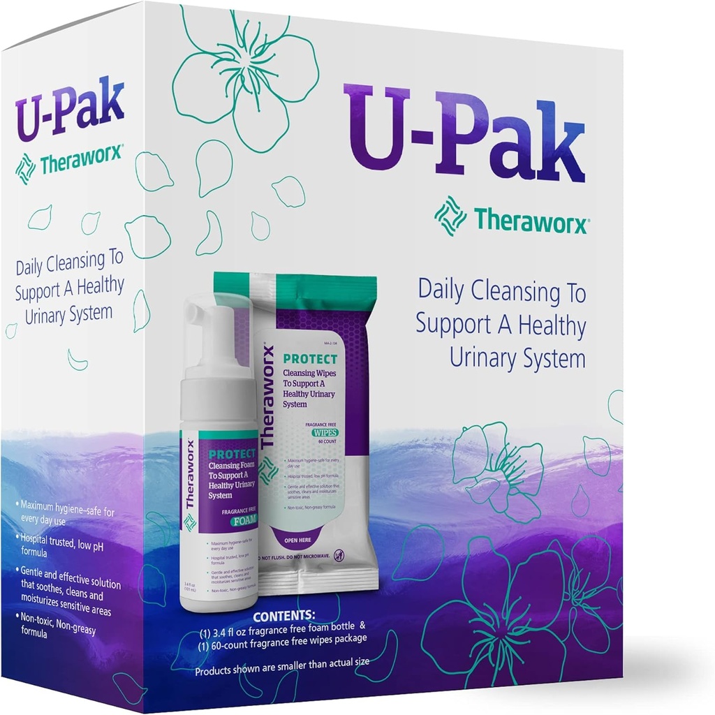 Theraworx Protejează U-Pak 60-Ct Şerveţele & Igienă Spumă 3.4 oz pentru sănătatea urinară (Pachet de 1)
