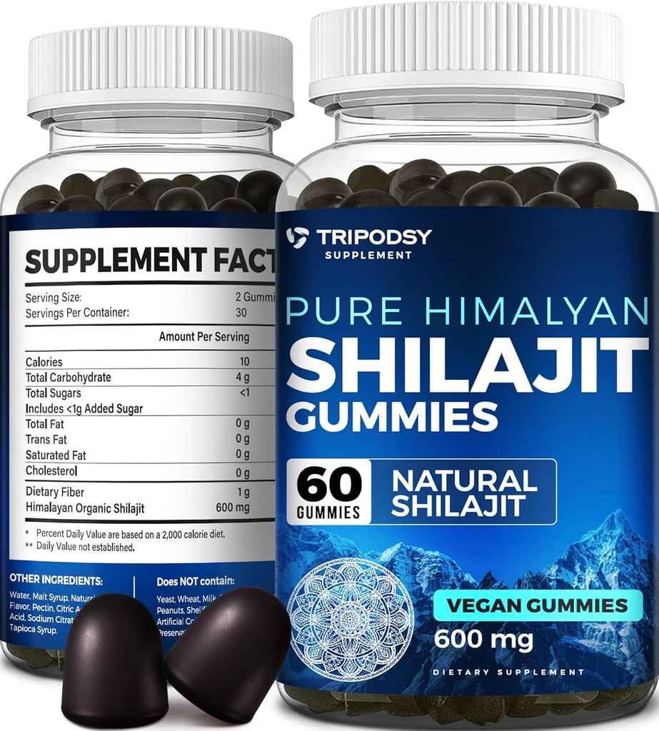 Pure Himalayan Organic Shilaj Gumies - Potent Shilajit Resin Supliment pentru bărbaţi şi femei - 100% Natural cu 90+ Trace Minerale - Boost Energy, Vitality, şi Immune Support - 60 Gummies