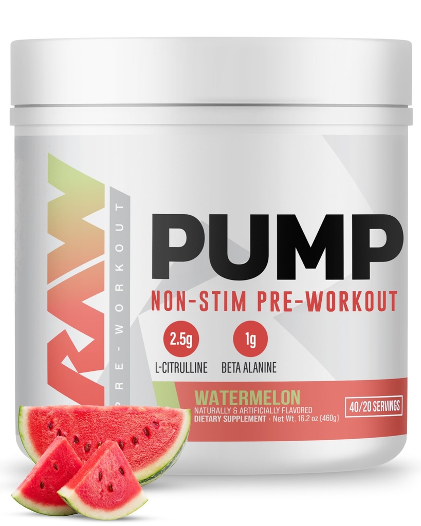 RAW Pompă Stim Free Pre Workout (Watermelon) - non- Stimulant Pre Workout Supliment pulbere oxid de azot - Pre antrenament Suplimente băutură pentru timpul antrenamentului - 40 serviri