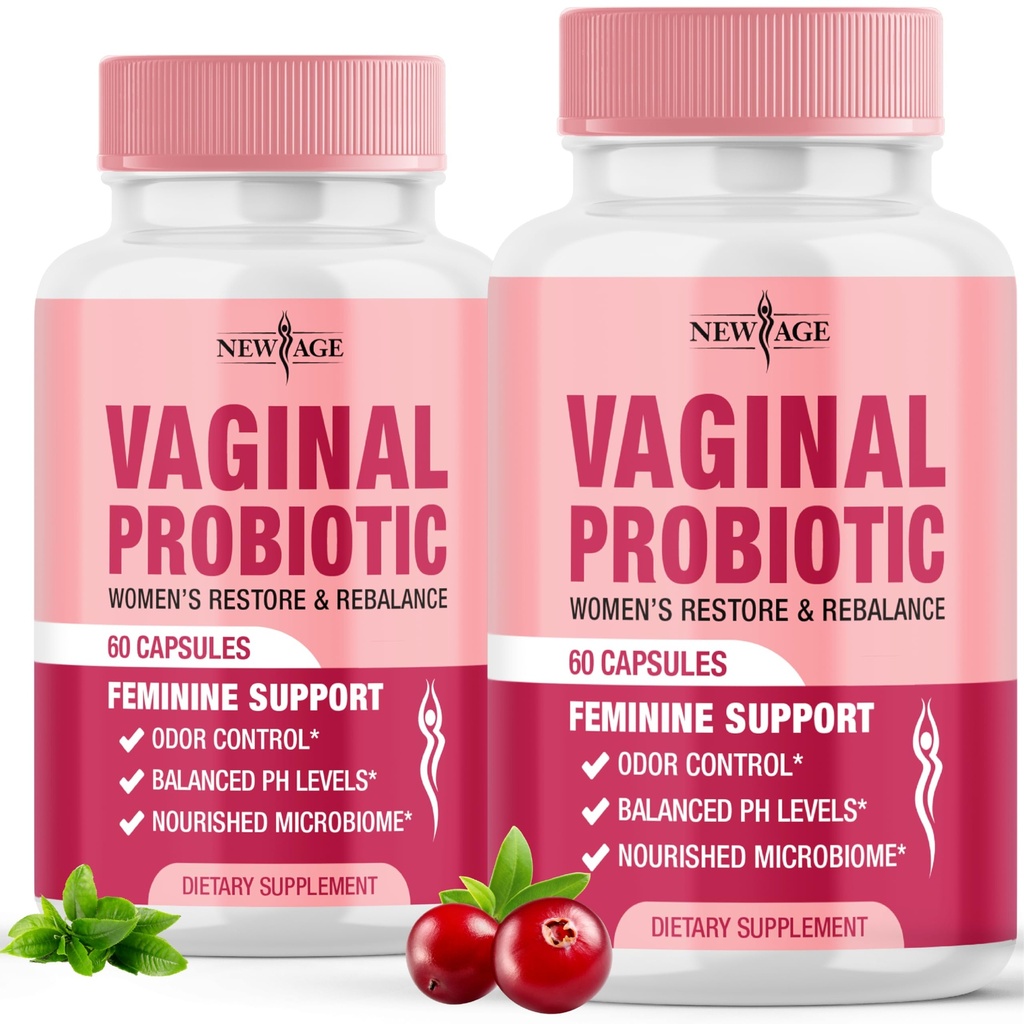 NOU AGE Probiotice vaginale pentru femei cu prebiotice, extract de afine, şi un Lactobacillus Probiotic Blend, susţine echilibrul pH-ului sănătos, Odor Control, Flora vaginale - 120 capsule