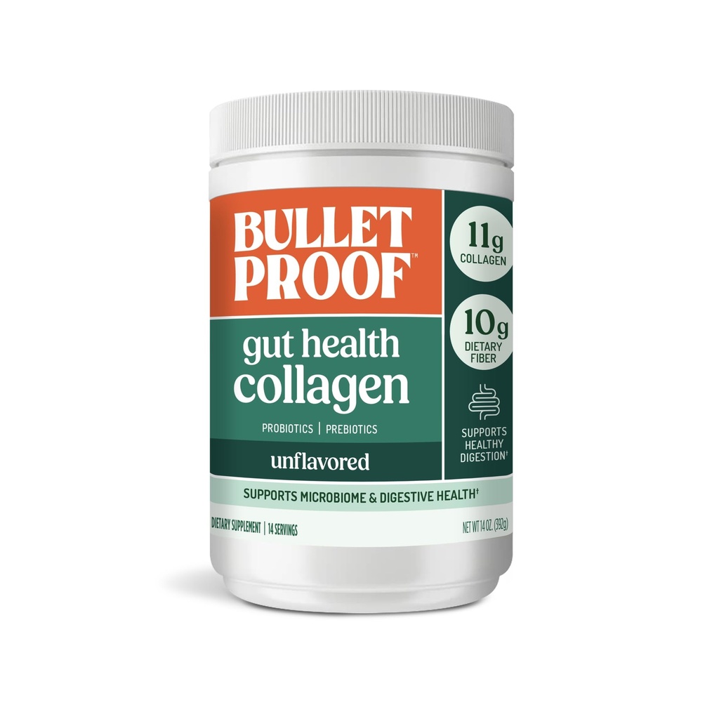 Bulletproof Inflavored Gut Health Colagen Proteine, 14 Ounces, 10g Grass-Fed Colagen Peptides pentru gută, piele, os și sprijin comun