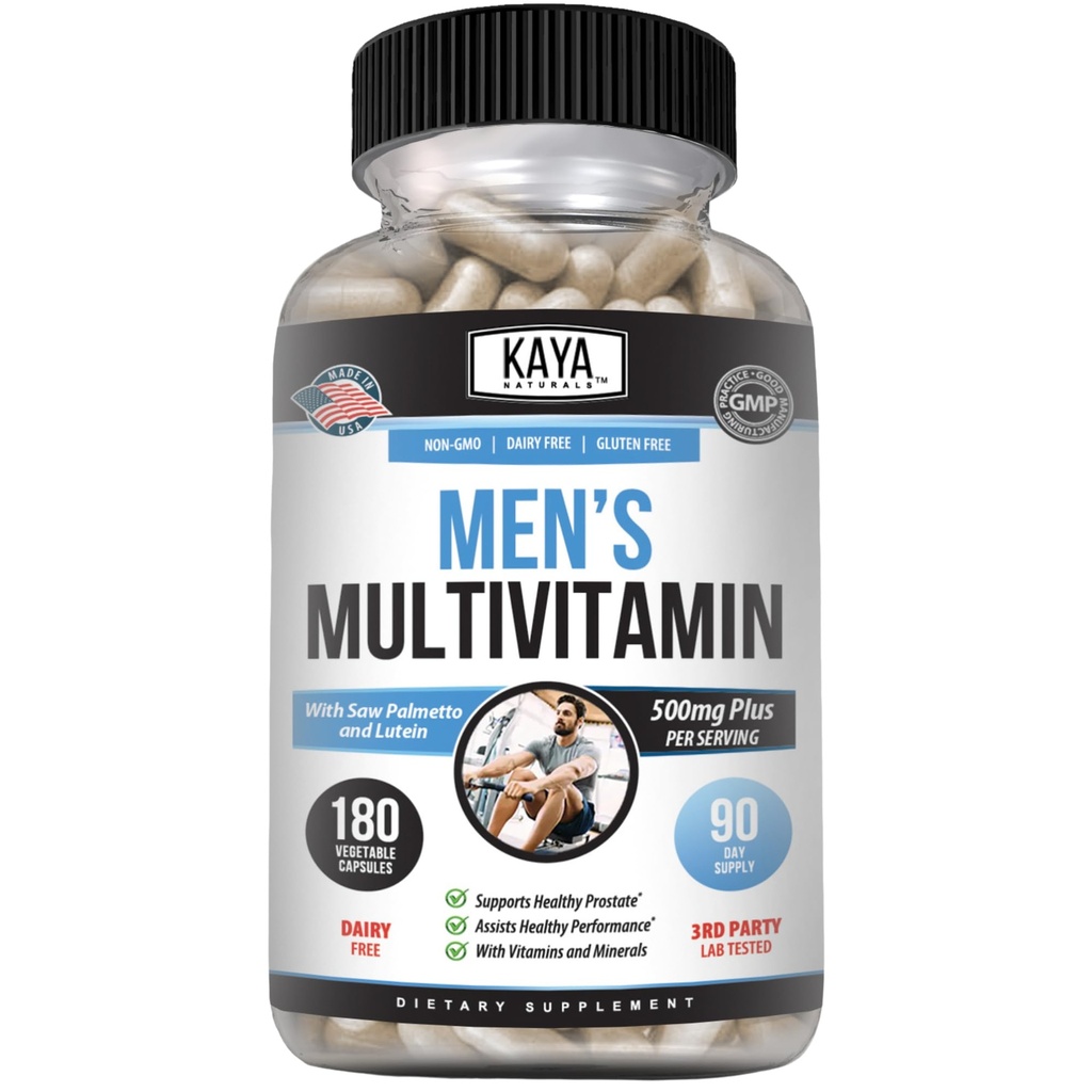 Kaya Naturals Multivitamine pentru barbati - Prostate Multivitamine - Multi Minerale Supliment zilnic - Pastile pentru barbati - Suporturi Sanatos Prostate - Vitaminas para Hombres - 180 Capsule Veggie