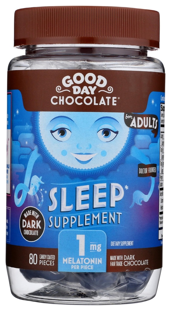 Bună ziua Ciocolată neagră Melatonina pentru adulți [80 Count ] - Fair Trade Non-GMO Dark Milk Ciocolată cu mușețel și Melatonină 1 mg - Melatonina adultă, Supliment de dormit natural pentru adulți