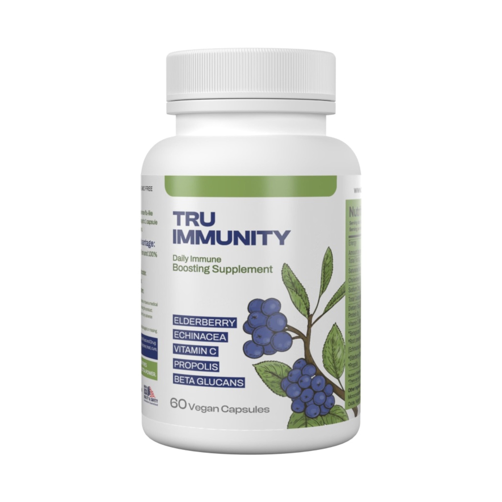Tru Imunity Boost, Immune Supplement Supplement, Immune Booster Vitamine pentru adulţi cu Elderberry, Echinacea, Vitamina C, Propolis şi Beta Glucans, 60 Vegan Capsule