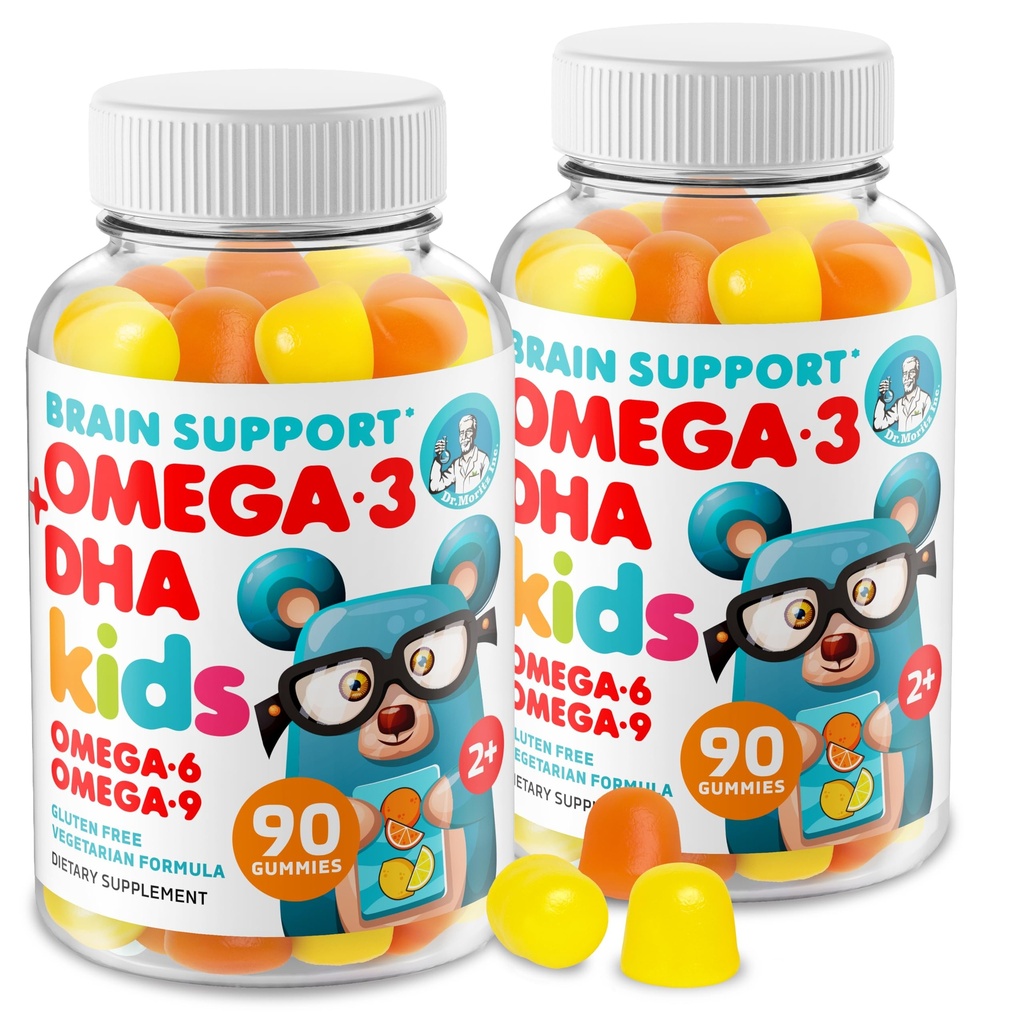DR. MORITZ Omega 3 copii Gummies (180 Count), Omega3 gume Vegane pentru copii fără ulei de pește, vitamine pentru creier & Heart Health, Omega 3 6 9 fără gluten