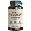 VINATURA Organic Sea Moss, Blue Vervain - cu Black Seed Oil, Ashwagandha, Ginger, Brodock Root Capsules - 1250 mg per Serving, *USA Made &Tested* Immune Booster for Adulți
