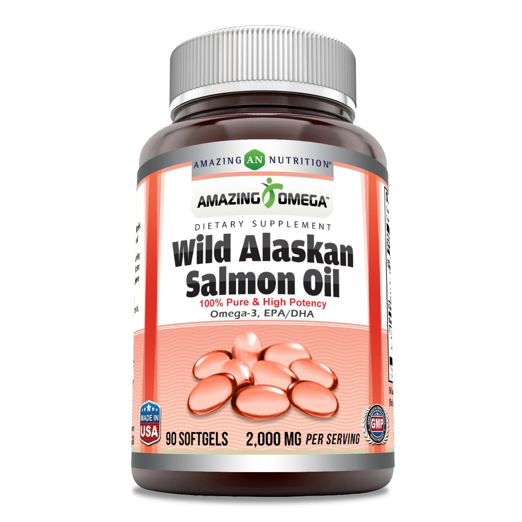 Uimitor Omega Wild Alaska ulei de somon 2000mg Per servire Softgels Supliment (90)