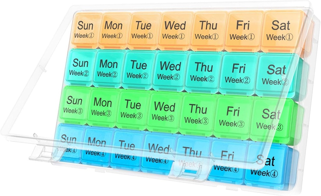 Mare lunar organizator 28 zile medicament Organizator depozitare de săptămână,Extra mari Compartimente praf-Proof pastile caz medicamentatie Reminder Travel Container pentru vitamine / ulei de pește / suplimente