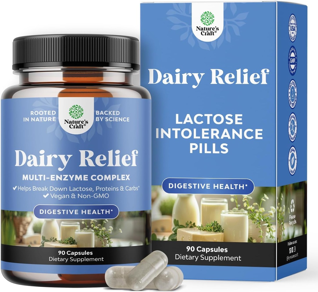 Lactoză Intoleranță Pastile 90 zile de aprovizionare - Enzime rapide de lactate Digestive - Pastile de relief lactate pentru digestia, balonare, gaz și proteine de carbohidrați - Digestia Supliment pentru Intoleranță la Lactoză
