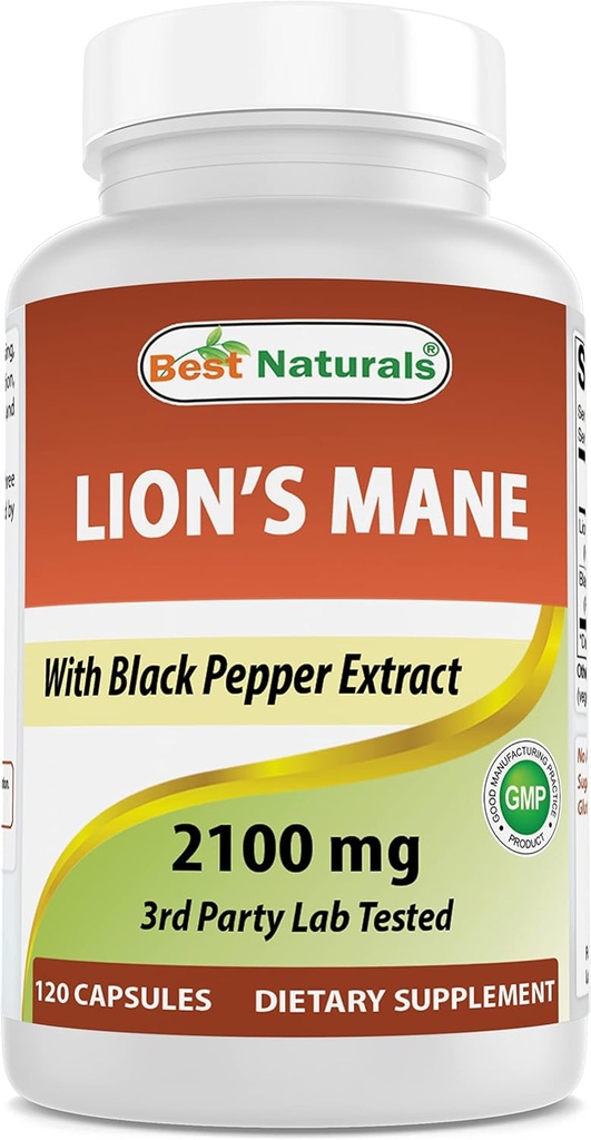 Cele mai bune naturale Lions Mane supliment ciuperci 2100mg - 120 capsule - Suporturi Claritate mintală, Focus & Imuna Sănătate - Adăugat negru Pepper pentru absorbţie maximă