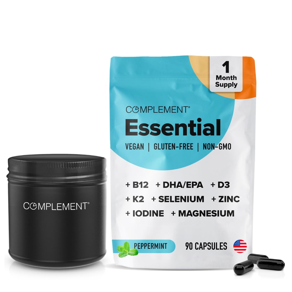 Complement Vegan Multivitamine pentru femei & Men- Omega 3 DHA+EPA, Vitamina B12, Vitamina D3 K2, Zinc, Seleniu, Magneziu, Suplimentul Iodului - Suport imun- 90, Include Jar