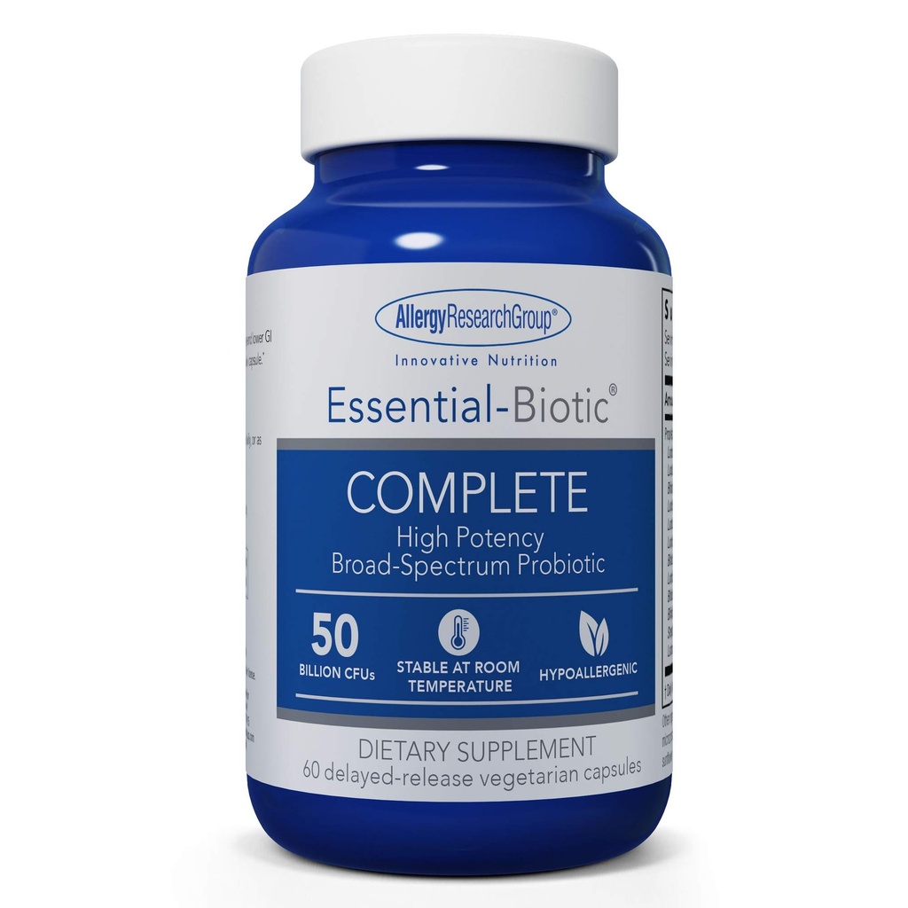 Grupul de cercetare pentru alergii Suplimentul complet esential-biotic - Probiotice de mare potenta pentru barbati si femei, sustine sanatatea gut & digestiva, 50 miliarde CFU, capsule vegetariene intarziate-release - 60 Conte
