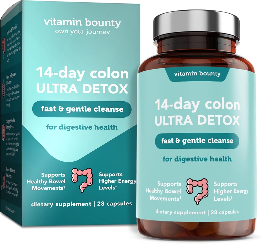 Vitamina Bounty 14-Day Colon Ultra Detox Cleanse - Gentle Colon Cleanse, Colon Cleanser Detox, Soothing Gut Cleanse, Suport Sanatate si miscari regulate de Bowel, Digestive Health - 28 Capsule