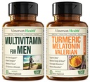Mens Multivitamine + Melatonina Turmeric Valerian Bundle pentru sprijin comun și ajutor discomfort, Immune Health & Inflammatory Response