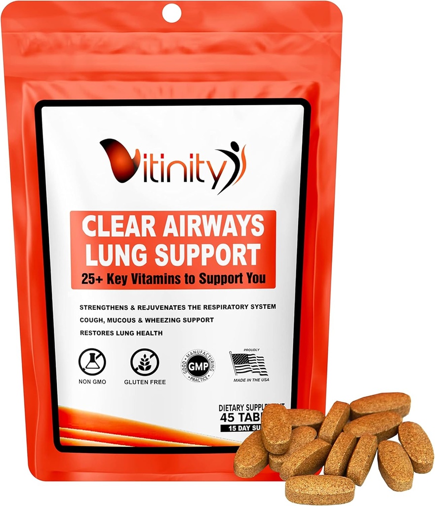 VITINITY Lung Curățește Suplimentul de sprijin imun respirator,25+Ingredient cheie Lung Sănătate Detoxifiere pentru respirație, astm, Alergie sezonieră Tabletă(15 Day)