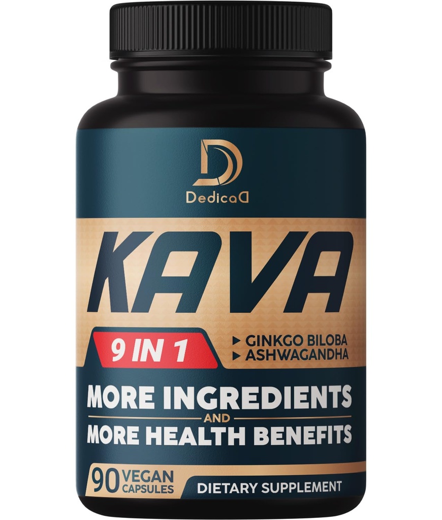 Capsule Kava Kava - 3 luni de aprovizionare - 9 Herbs with Ginkgo Biloba, Ashwagandha Root, Andean Cocoa, Graviola Leaf, Musetel, Valerian, Lemon Balm & Skullcap - Suport Mood & Immune - 90 pastile