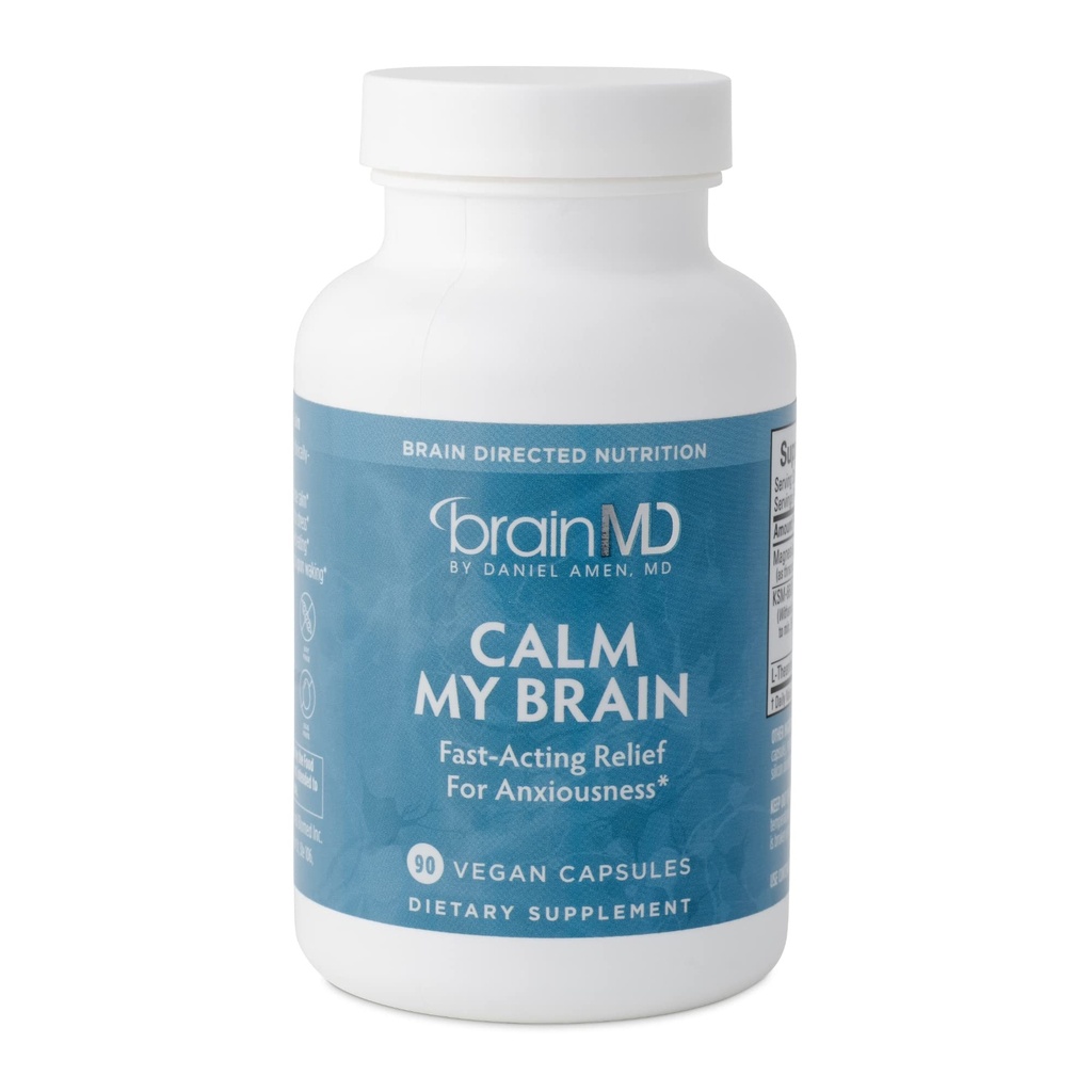 Dr Amen BrainMD calm Creierul meu - 90 capsule Vegane - Formula de acţiune rapidă cu magneziu, Ashwagandha & L-Theanine - 30 Servings