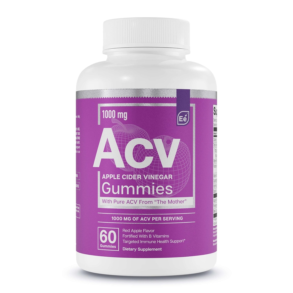 Elemente esentiale Cidru de Oţet Gumies de la Mama - natural-sursa, Vegan ACV cu Acid folic şi vitamina B6 & B12 60 Conte
