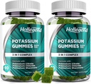 Potasiu 3 în 1 Complex Gummies Zahăr gratuit, Noua formulă cu 99mg Citrat de potasiu, Clorura de potasiu, Gluconat de potasiu, Creme de picioare & Suplimente musculare, 120 Chembables