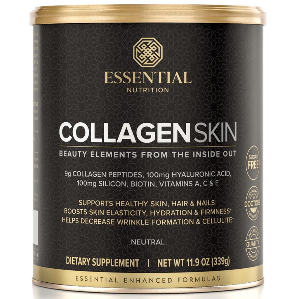 Nutriţie esenţială Colagen Piele - Colagen peptide hidrolizate, cu acid hialuronic, Silicon & Biotin - Păr, Piele & Nails - Neutral - 11,9 oz (30 Servings)