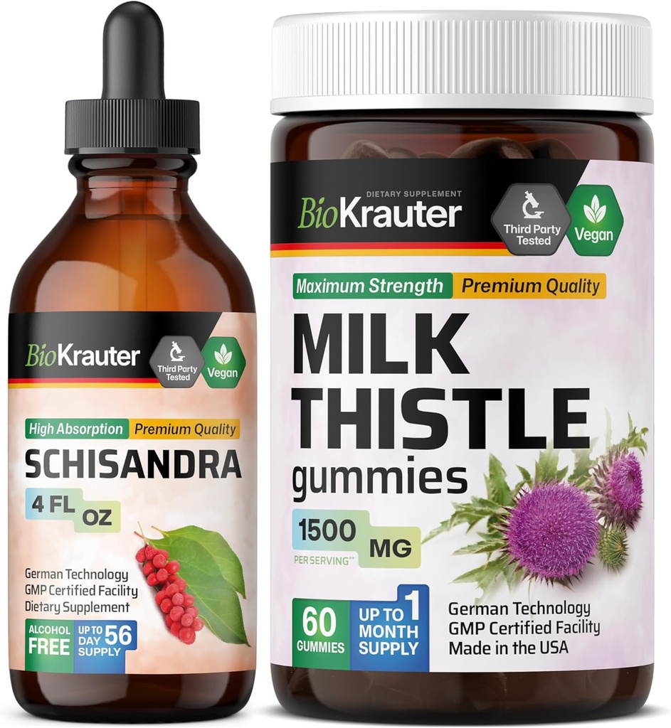 BIO KRAUTTER Schisandra Tincture 4 Fl. Oz. & Milk Thistle 60 Gummies