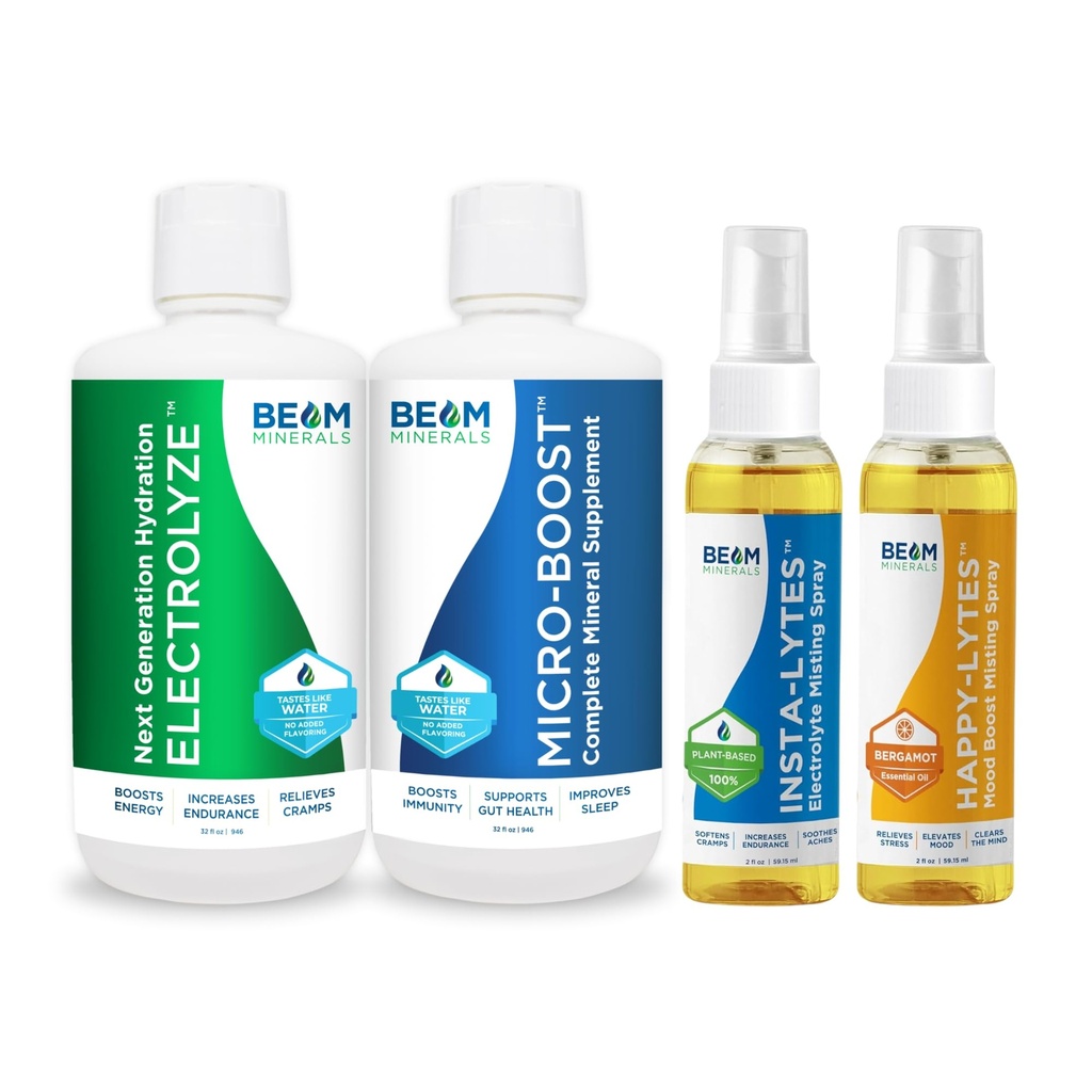 Minerale Micro-Boost Blend mineral Humic & Electrolyze lichid și Insta-Lytes lichid natural Electroliti 2oz și Happy-Lytes Fluvic Electrolit Misting Spray 2oz