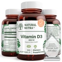 Natural Nutra Supreme Vitamina D3 400 UI Softgels, ajută Boost Immune, Suport Plămânii Sănătate, Sunshine Vitamina, Ajuta la îmbunătățirea sănătății cardiovasculare, Oase și dinți Putere, Gluten-Free, 100 Softgels