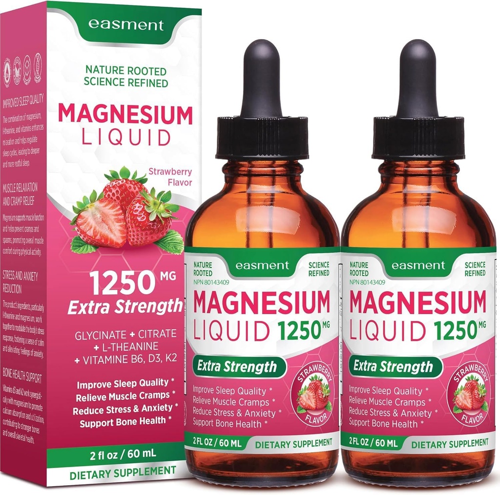 Magnesium Glycinate and Citrate Liquid Supplement: with Vitamin D3, K2, B6 & L-Theanine, for Muscle Relaxation, Sleep Support & Overall Wellness of Women - 120mL