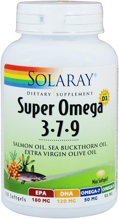 Solaray Super Omega 3-7-9 cu vitamina D-3 și ulei de somon, 120 Softgels