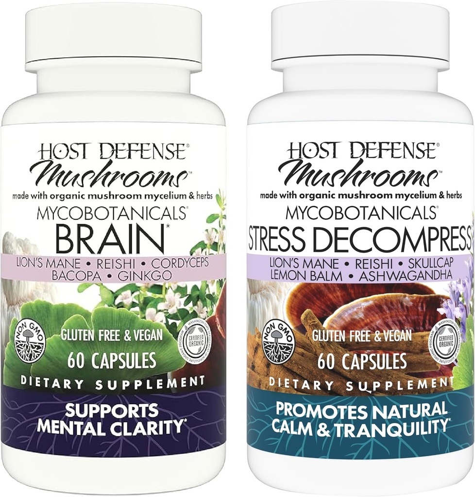 Hoste Defense Bundle with MycoBotanicals Brain* Capsules, 60 Count & MycoBotanicals Stress Decompress* Capsule, 60 Count - Support Memory & Focus - Support Relaxation*