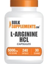 BulkSupplements.com L-Arginine capsule HCl - Nitricoxid suplimentar, Arginina supliment - Gluten gratuit, 8 capsule per Serving (5000 mg), 240 Conte (Pachet de 1)