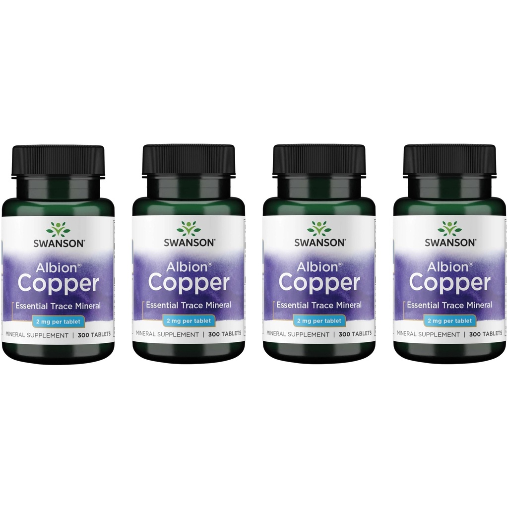Swanson Copper Chelate Mineral Supplement, 2 mg, 300 Tablets, 4 Pack