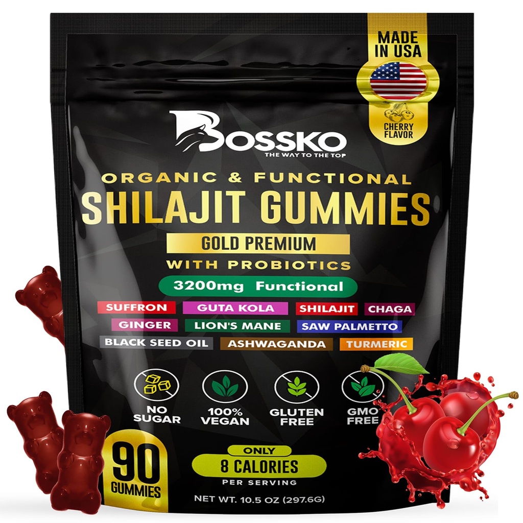 3200 MG Pure Himalayan Silajit Gumies Organice pentru bărbaţi şi femei cu probiotice şi magneziu Ashwagnadha Chaga Acid furolic Turmeric 105 + urme minerale I Vegan non-GMO I Lab testat I 90 Număr