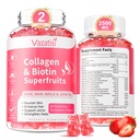 2 Pack Sugar gratuit Colagen Gummes pentru femei, Multi Colagen Peptide Gumies Tip I II III V X cu vitamina Biotina A B C D E pentru unghii de piele de par, aroma de capsuni, 120 Conte