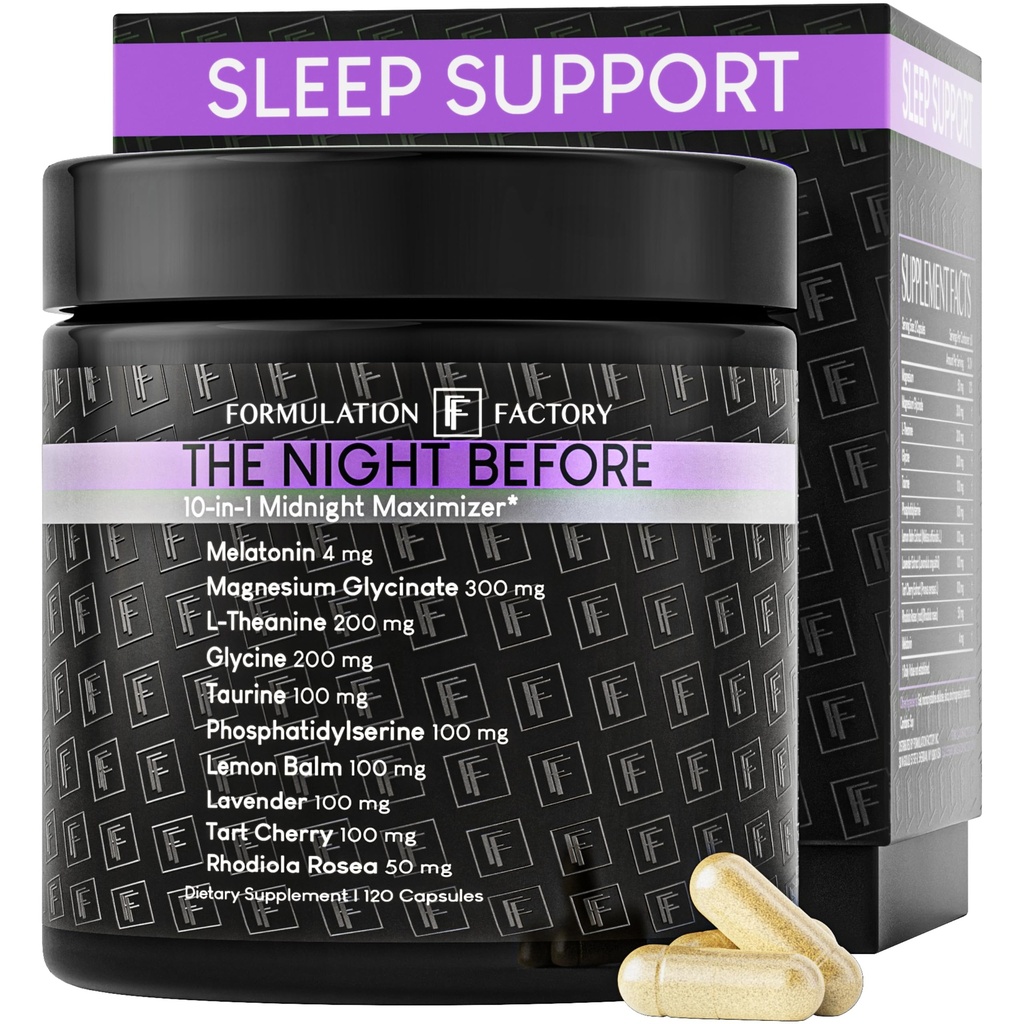 Cu o noapte înainte de 10-in-1 Midnight Maximizer Sleep Aid, Stres Relief, Cognition, Relaxation, Recovery, Focus, Magneziu Glycinate, L-Theanin & More, (120 Capsules 