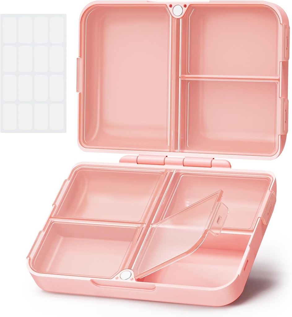 Auvon Daily Pill Organizator Fit cu geanta sau buzunar, Compact Case de pastile de călătorie cu Slim Folding Design și Long-Lasting Hings pentru a deține vitamina, ulei de pește, supliment sau bijuterii (Pink)