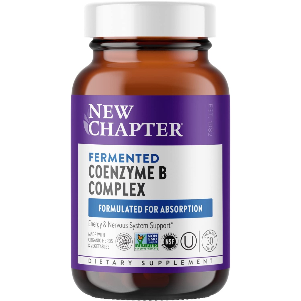 Noul capitol Vitamina B Complexul de Coenzime B Fermentată bogat în vitamina B12 + vitamina B6 + Biotin + Produs cu ingrediente organice - 30 ct