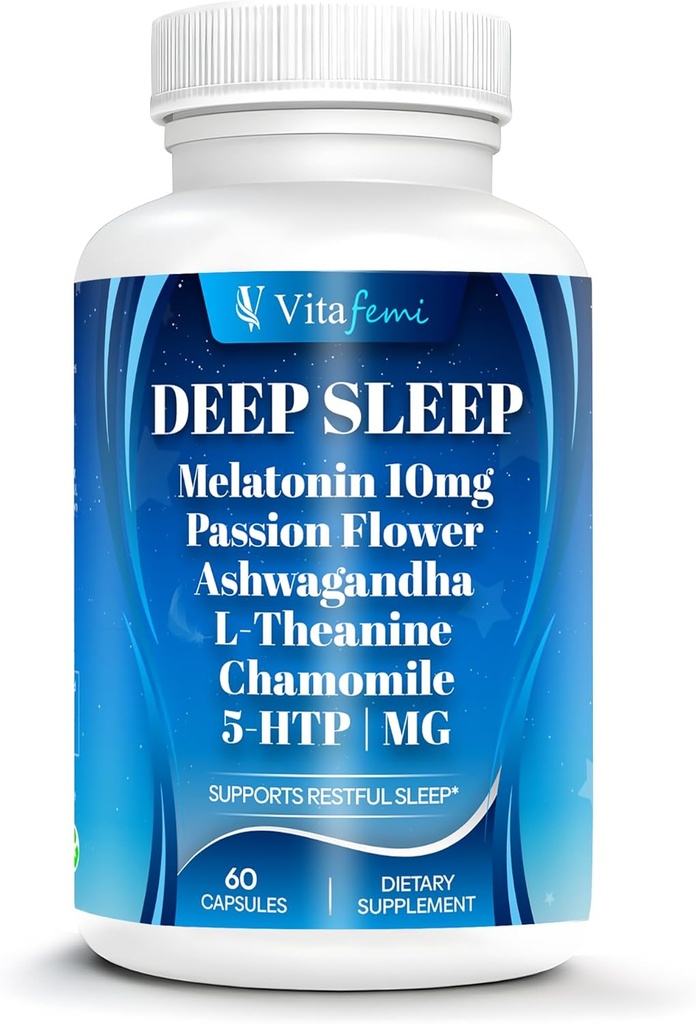 18-in-1 Melatonin10 mg , Natural Deep Sleep Supplement for Adulți, Non-Habit Forming, Ashwagandha, L-Theanină, Magneziu, Mușețel, 5-HTP, Non-GMO