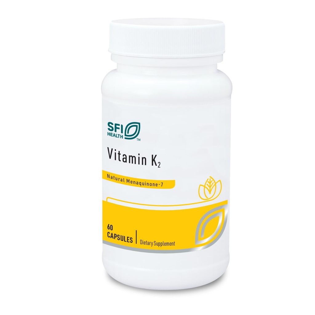 Klaire Labs SFI Health Vitamina K2-50 Micrograme ca Menachinonă-7 MK-7, No Soy, Gluten or Dairy (60 capsule)